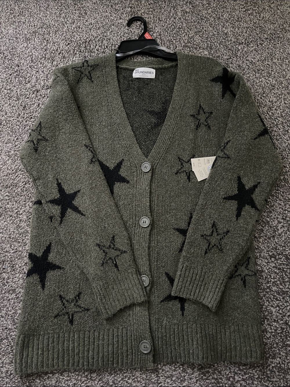 Olive Green Star Knit Cardigan Sweater. Brand new, with tags